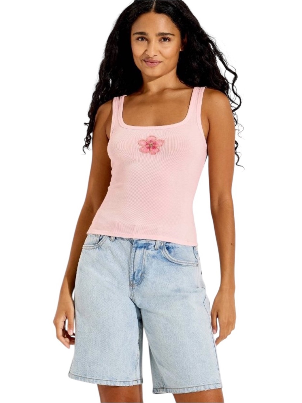 Wild Fable Light Pink Beaded Floral Tank Top NWT